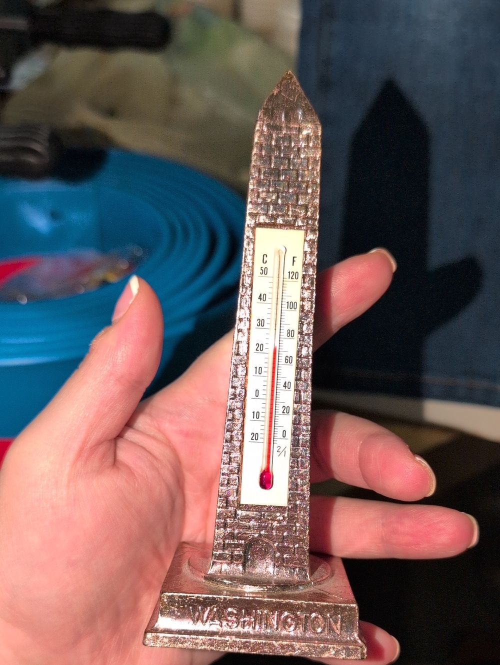 Vintage Washington DC Monument Desk Thermometer - Rose Gold Hong Kong Souvenir